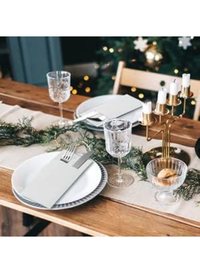 DUNISO 100-Piece Disposable Cloth Like Napkins, Built-in Flatware Pocket, Wedding Party Linen Feel White Napkin, Prefolded for Silverware for Weddings,Parties or Events - Image 3